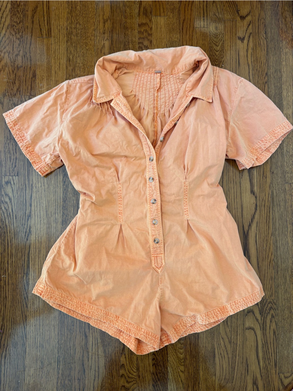 Free People Peach Short-Sleeve Button Romper
